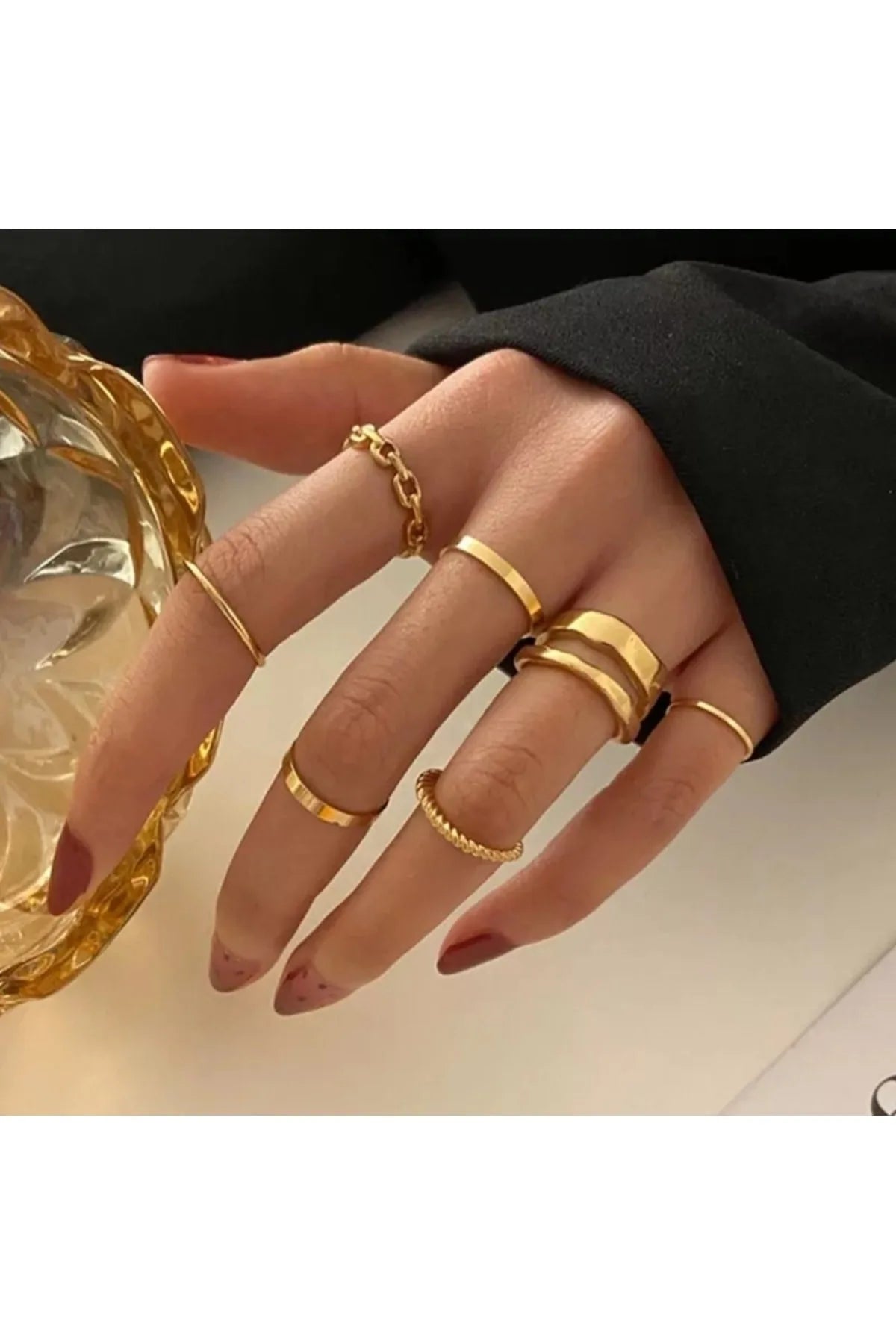 Kadın Gold 10’lu Kombin Yüzük Seti