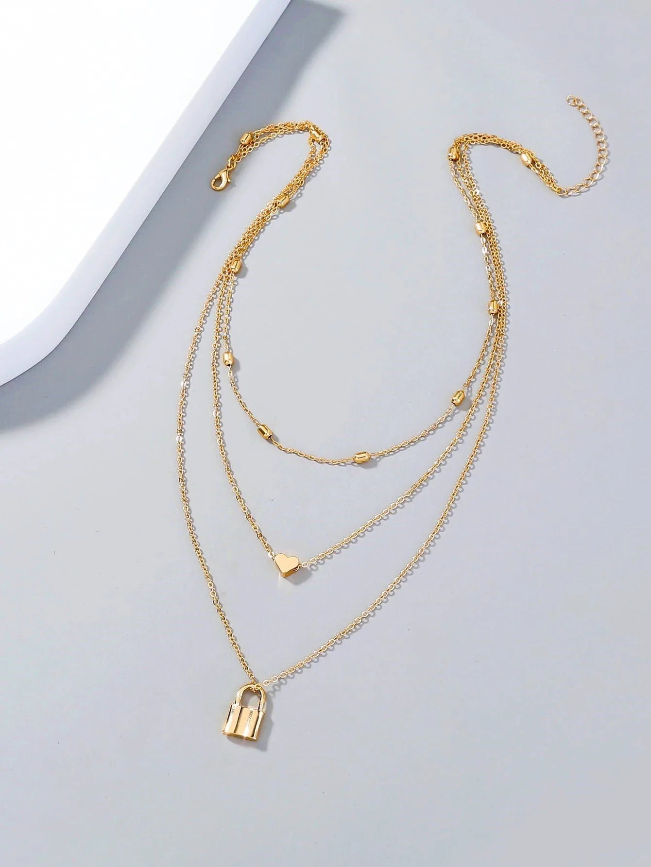 Kilit ve Kalp Charm Katmanlı Kolye