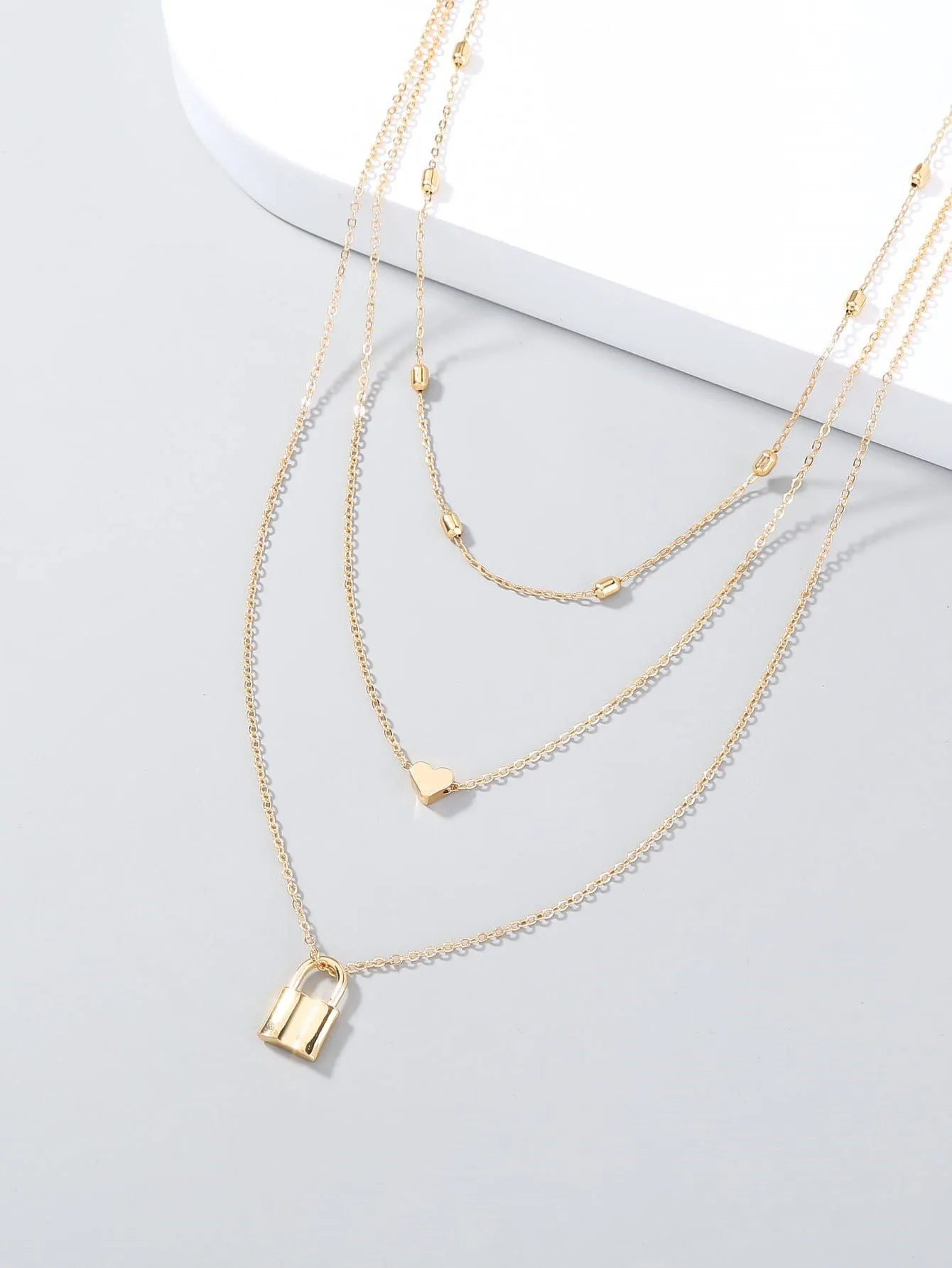 Kilit ve Kalp Charm Katmanlı Kolye