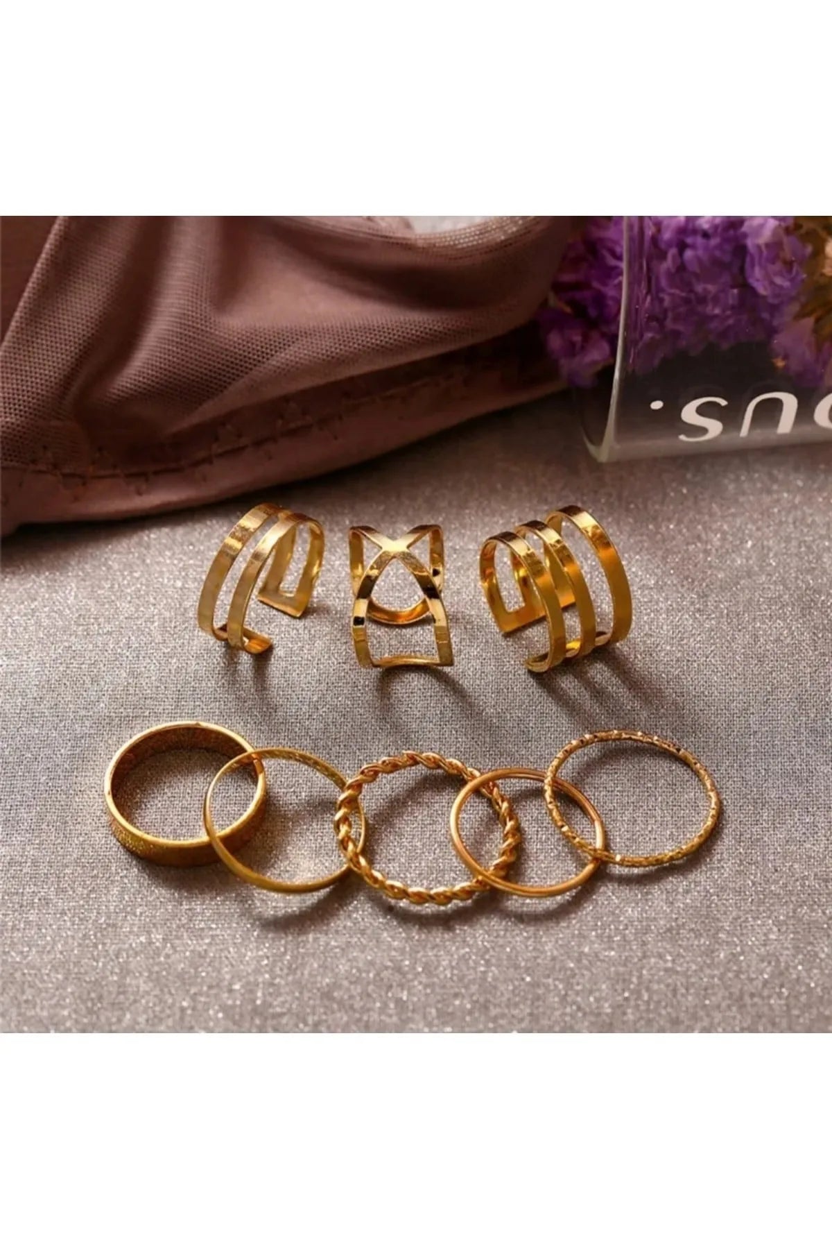 Kadın Gold 10’lu Kombin Yüzük Seti